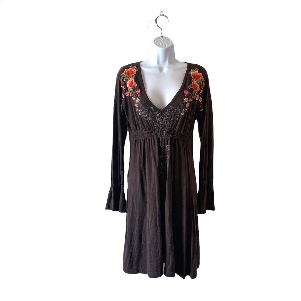 Johnny Was JWLA Brown Embroidered Jersey Dress, M